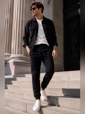 KUWALLA TEE $85 Midweight Chino Jogger Pants Black Stretch Cotton Drawstring Sz